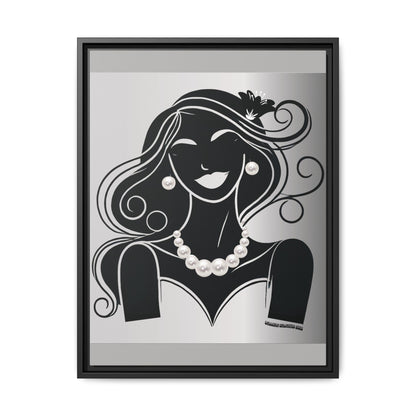 Pearls & Curls1 | Black and White - Framed Matte Canvas Art (black or white frame)