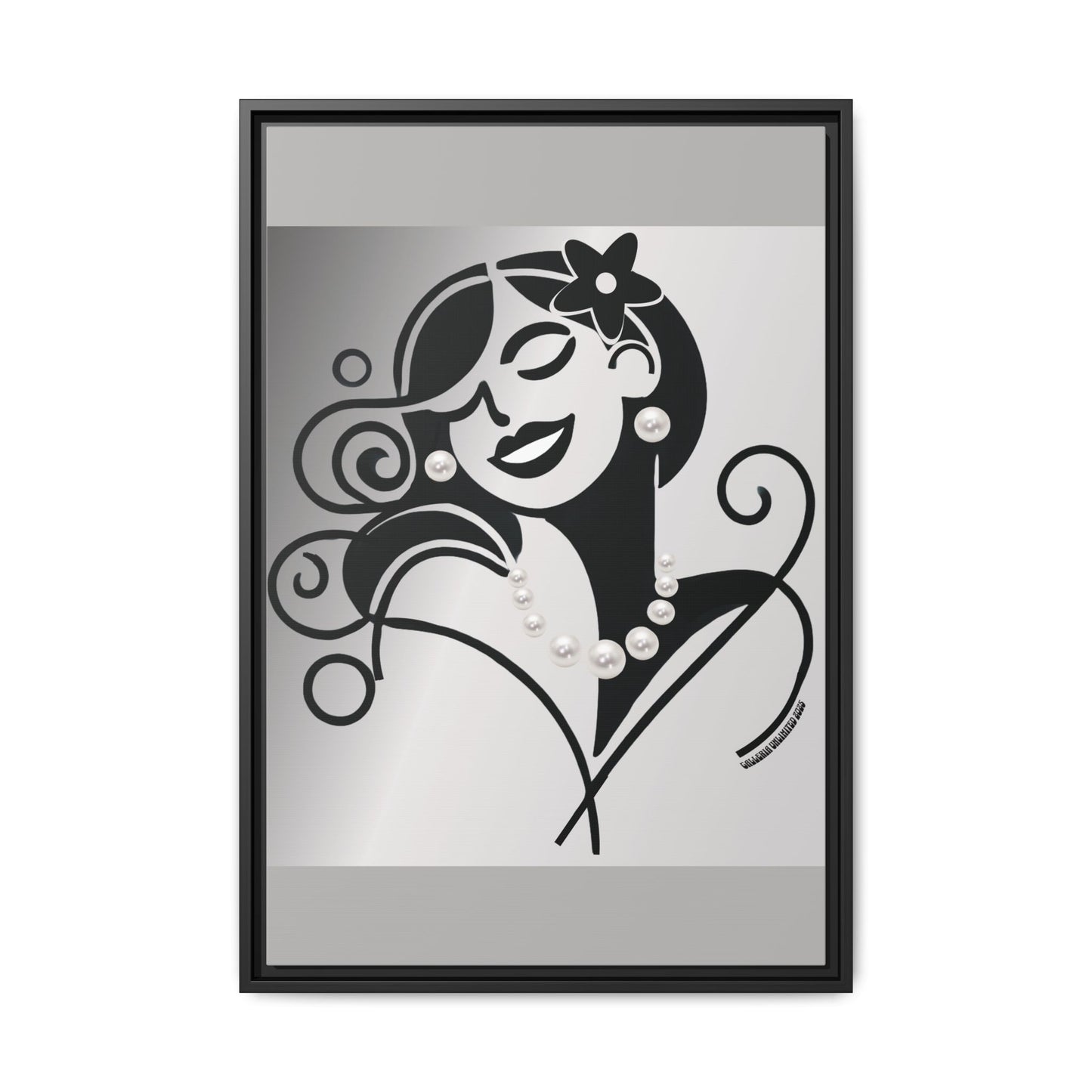 Pearls & Curls4 | Black and White - Framed Matte Canvas Art (black or white frame)