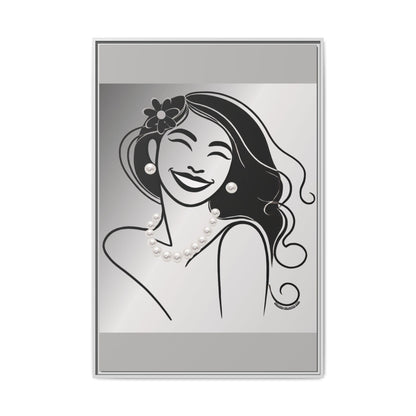 Pearls & Curls3 | Black and White - Framed Matte Canvas Art (black or white frame)
