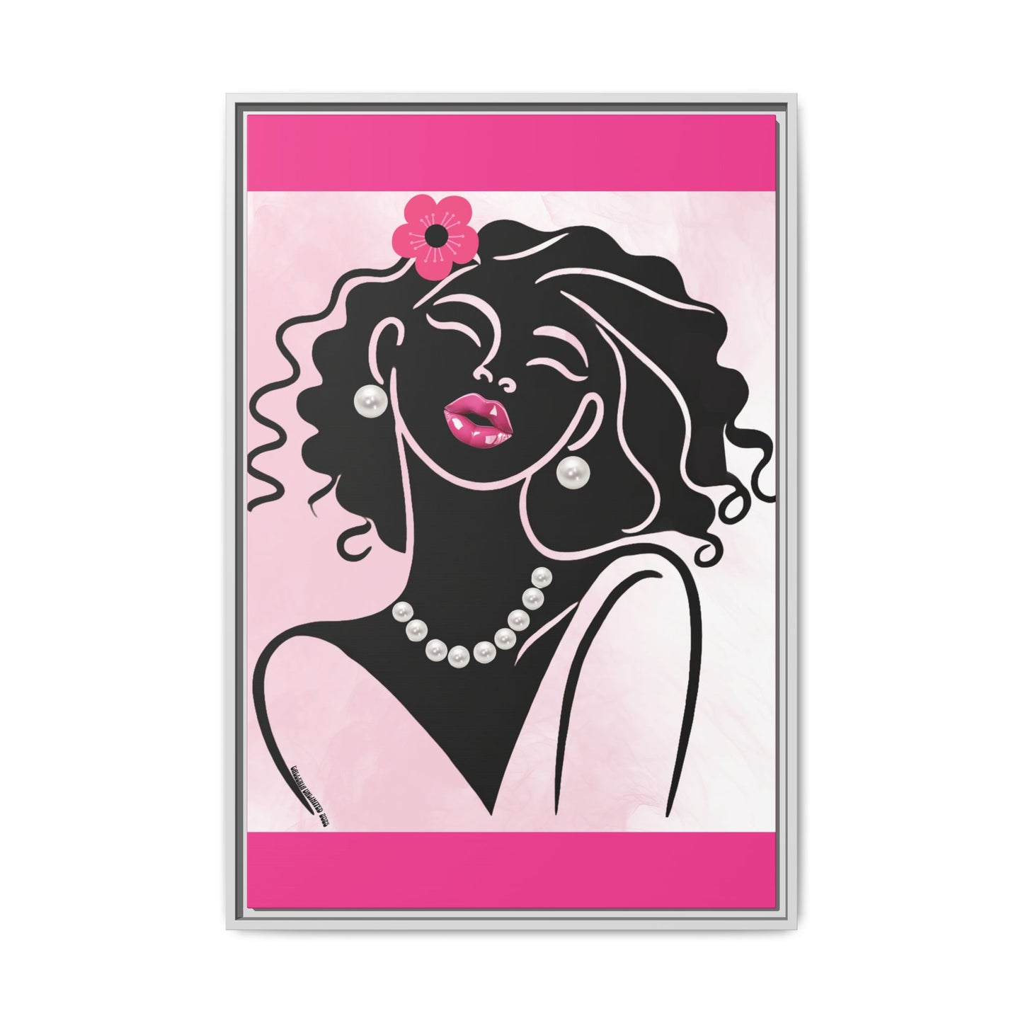 Pearls & Curls2 | Pink Pout - Framed Matte Canvas Art (black or white frame)