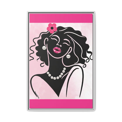 Pearls & Curls2 | Pink Pout - Framed Matte Canvas Art (black or white frame)