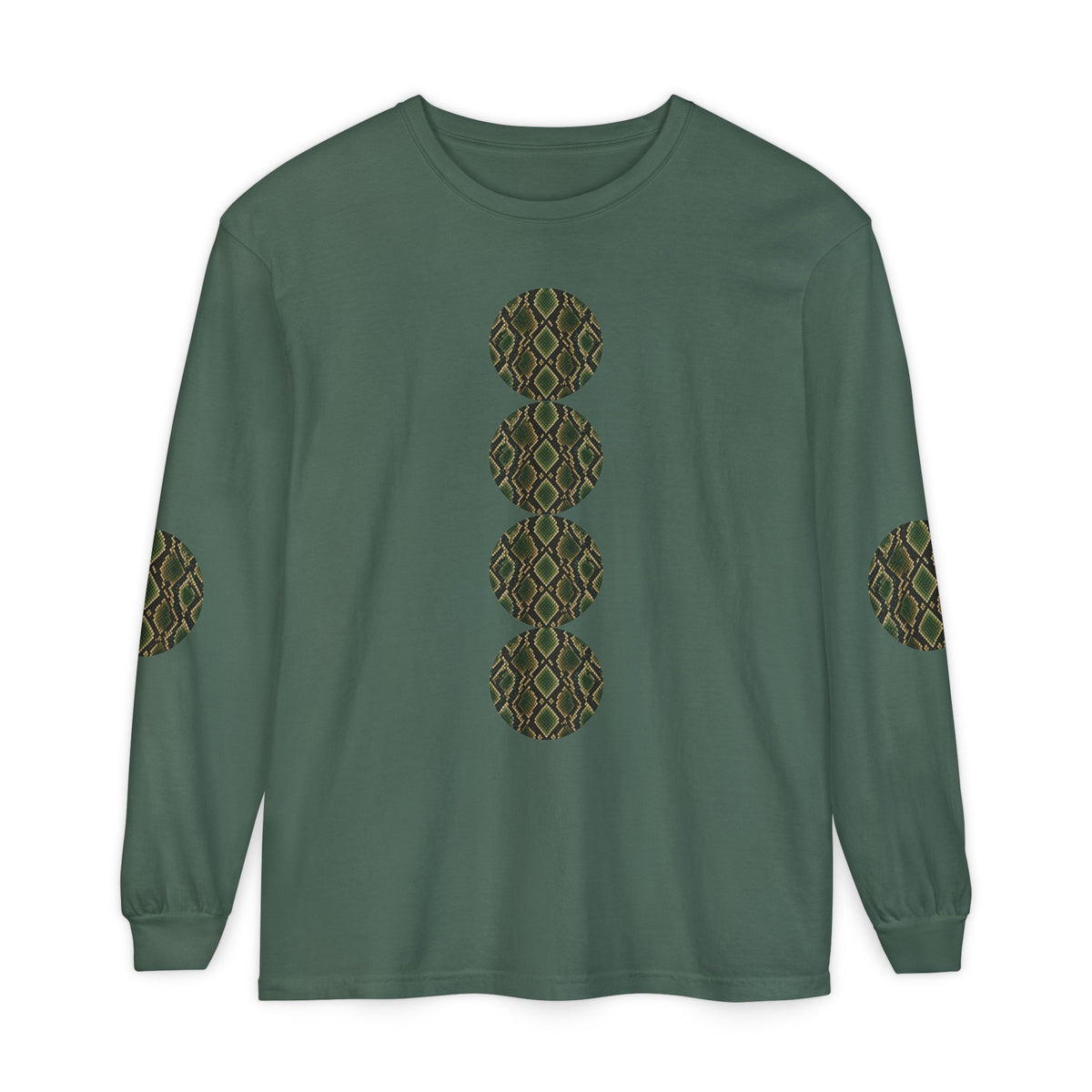 Snake | Olive Snakeskin Circle Patches Long Sleeve Tee (Elbow Accents), multiple shades