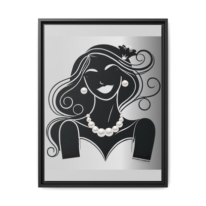 Pearls & Curls 1 | Black and White Framed Matte Canvas Wall Art