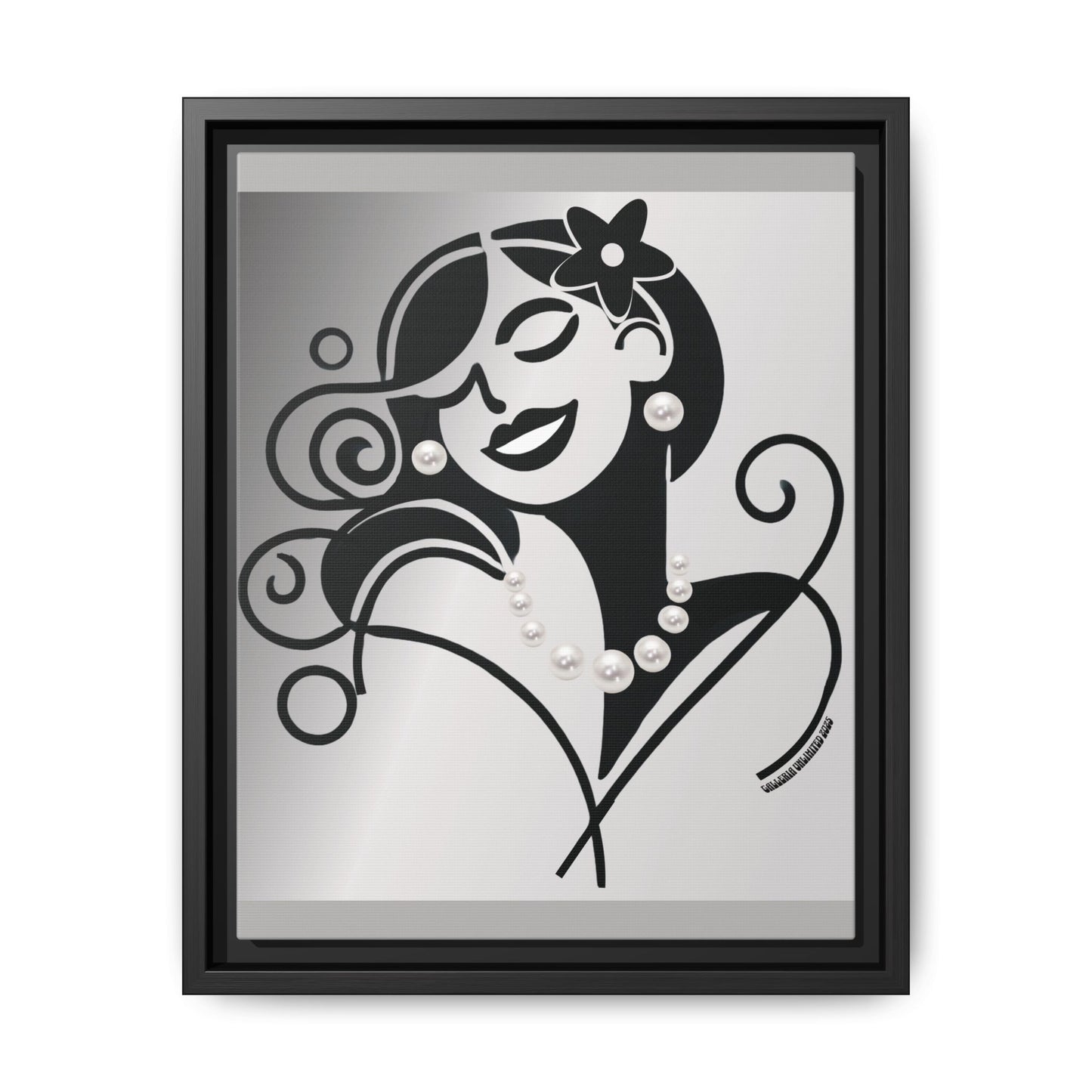 Pearls & Curls4 | Black and White - Framed Matte Canvas Art (black or white frame)