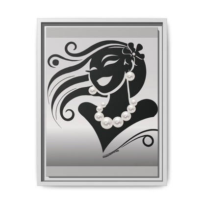 Pearls & Curls6 | Black and White - Framed Matte Canvas Art (black or white frame)