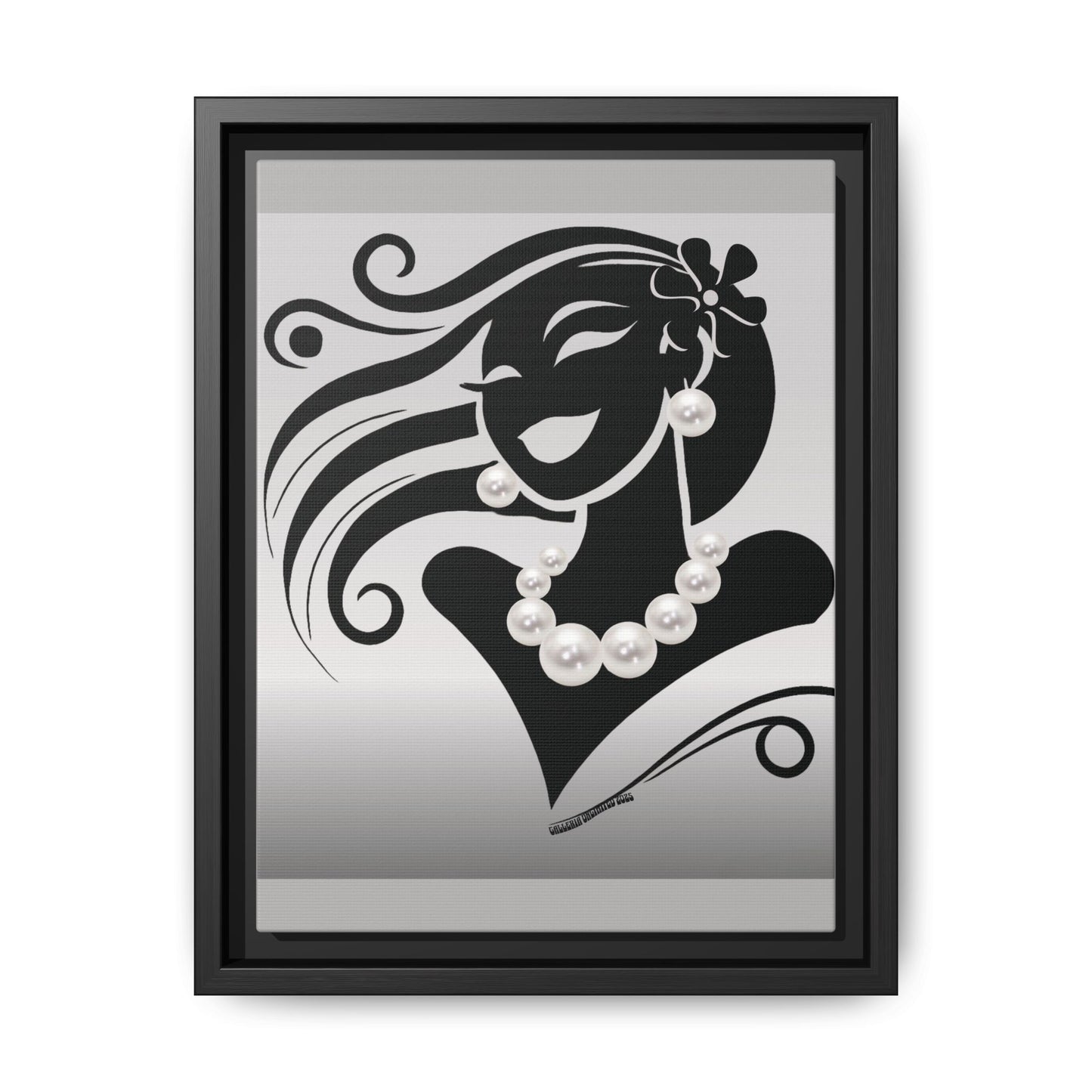 Pearls & Curls6 | Black and White - Framed Matte Canvas Art (black or white frame)