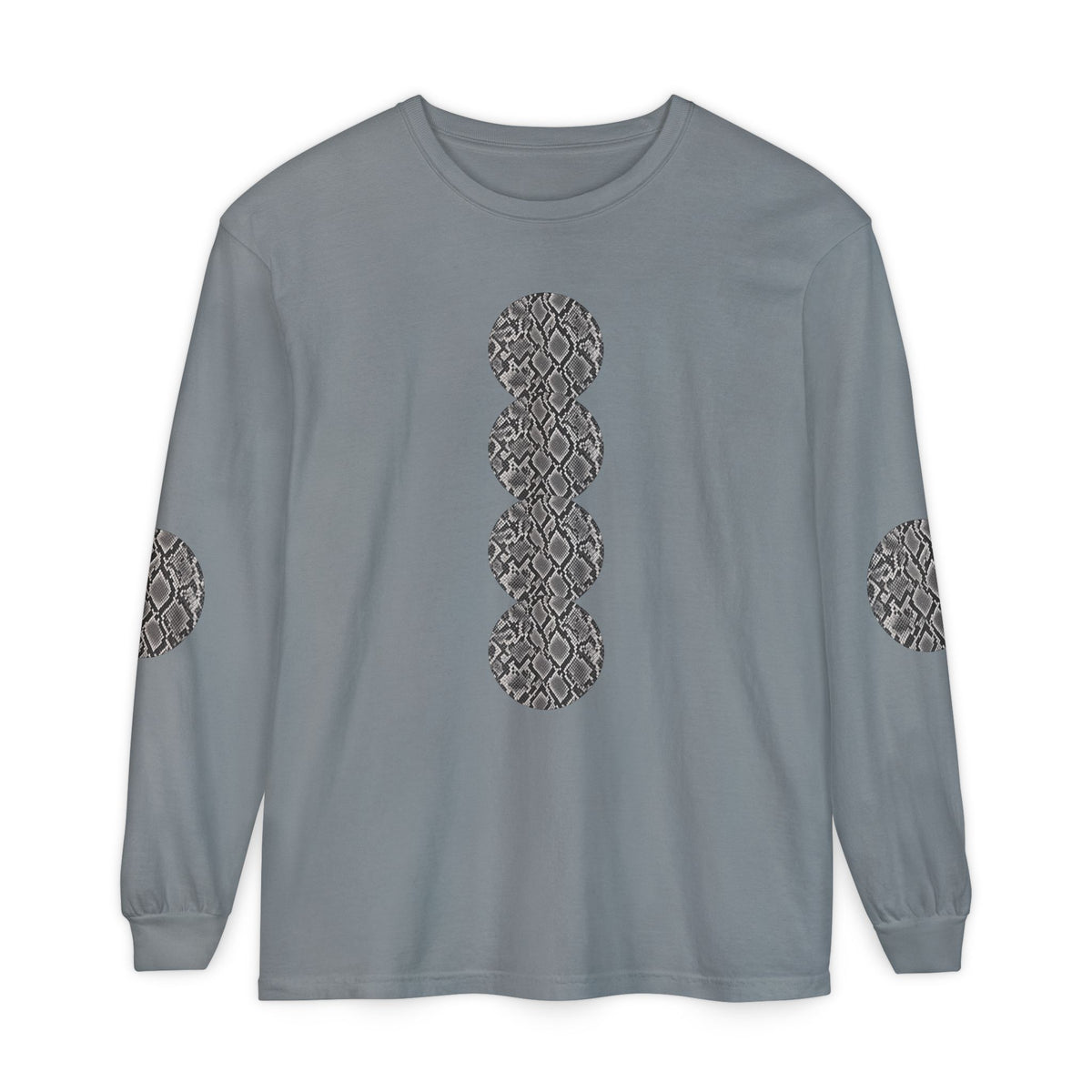 Snake | Grey Snakeskin Circle Patches Long Sleeve T-Shirt (Elbow Accents), multiple shades