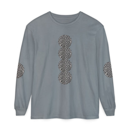 Snake | Grey Snakeskin Circle Patches Long Sleeve T-Shirt (Elbow Accents), multiple shades