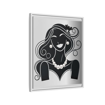 Pearls & Curls 1 | Black and White Framed Matte Canvas Wall Art