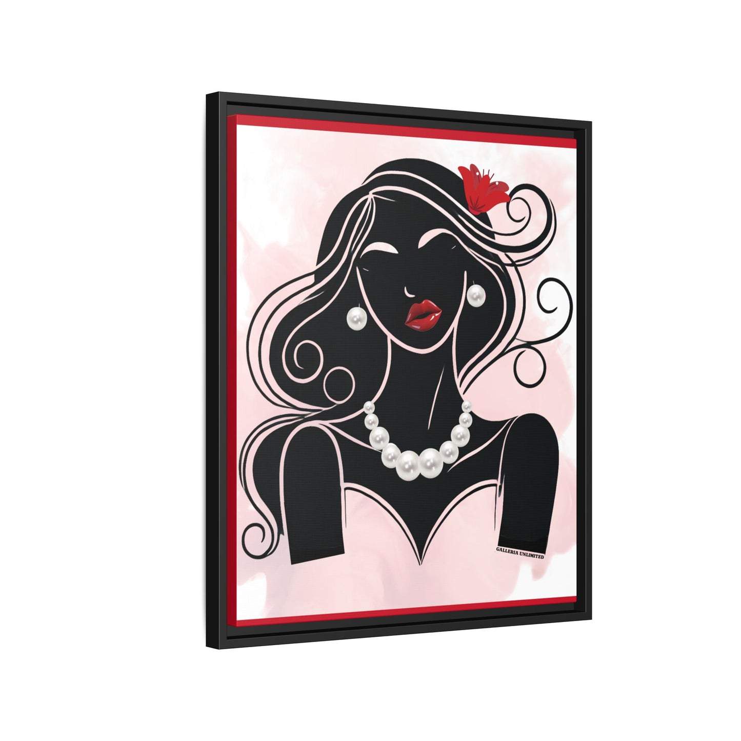 Pearls & Curls 1 | Ruby Kiss Framed Matte Canvas Wall Art (black or white frame)