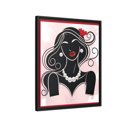 Pearls & Curls 1 | Ruby Kiss Framed Matte Canvas Wall Art (black or white frame)