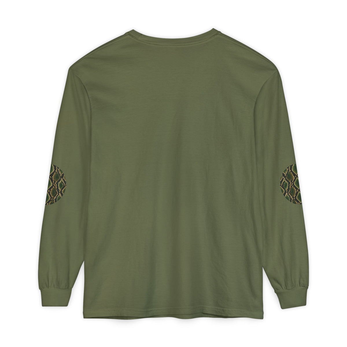 Snake | Olive Snakeskin Circle Patches Long Sleeve Tee (Elbow Accents), multiple shades