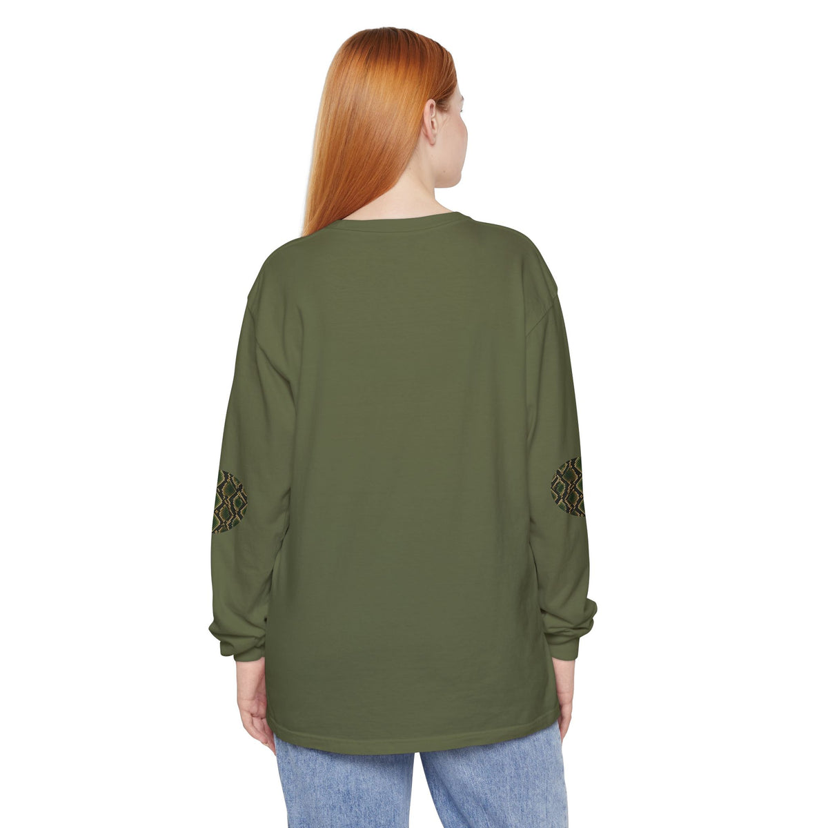Snake | Olive Snakeskin Circle Patches Long Sleeve Tee (Elbow Accents), multiple shades