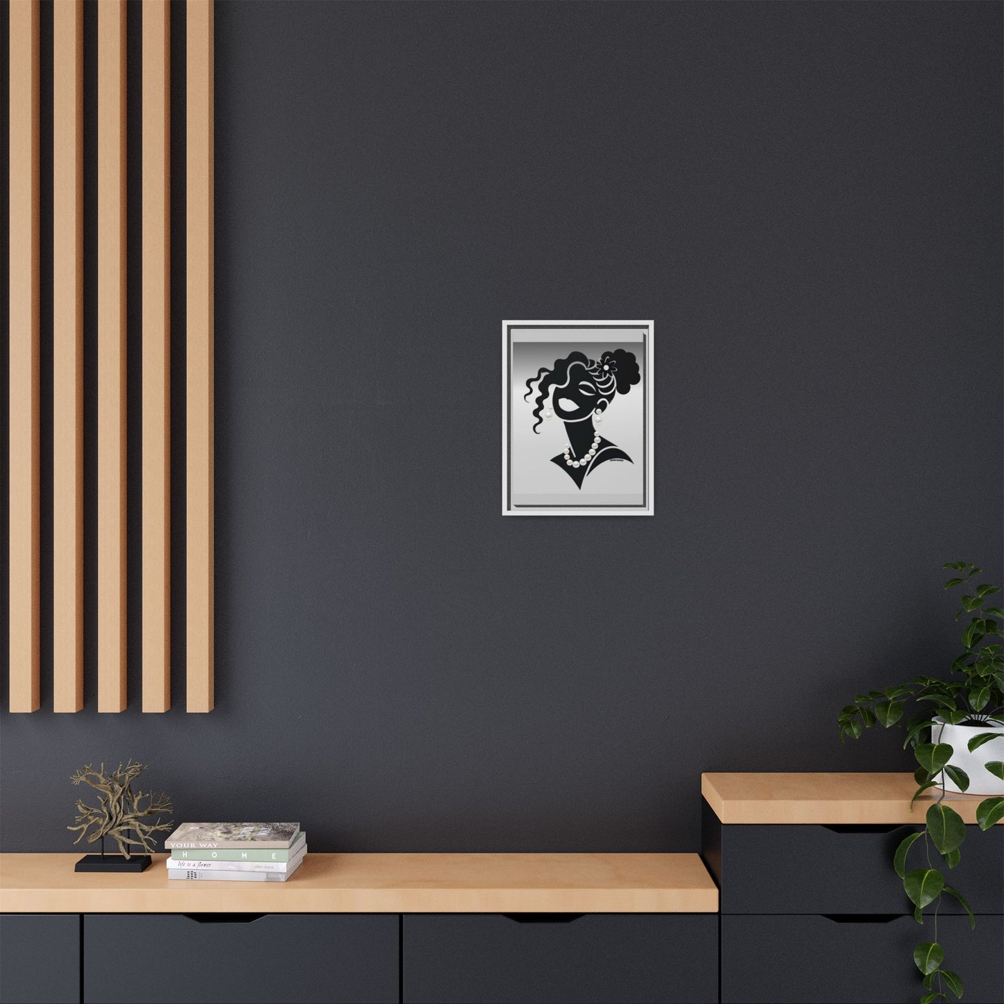 Pearls & Curls 2 | Black and White Framed Matte Canvas Wall Art (black or white frame)