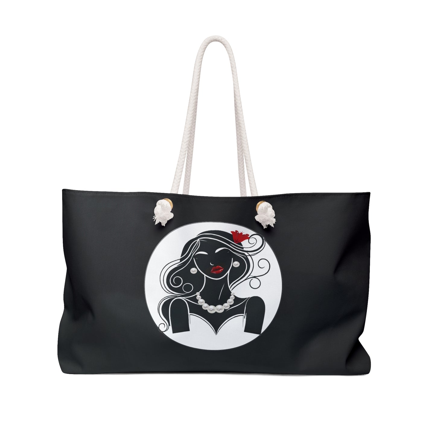 Pearls & Curls 1 | Black Double-Sided Weekender Bag