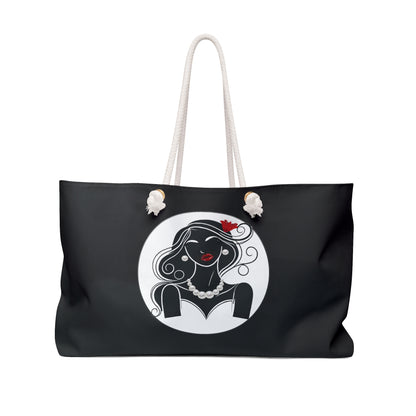 Pearls & Curls 1 | Black Double-Sided Weekender Bag