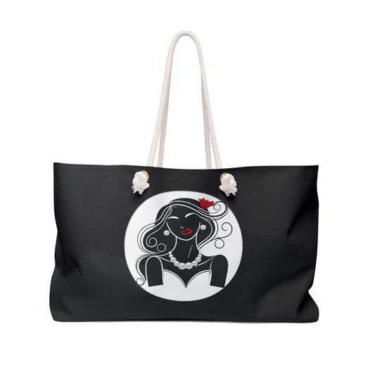 Pearls & Curls 1 | Black Double-Sided Weekender Bag