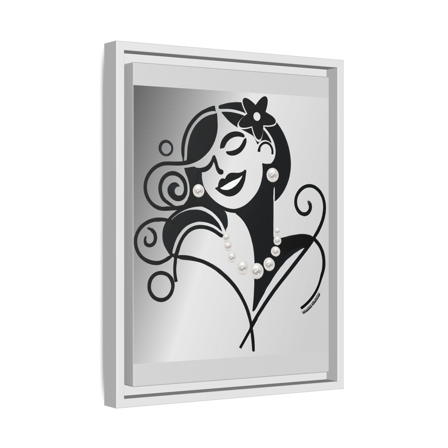 Pearls & Curls 4 | Black and White Framed Matte Canvas Wall Art (black or white frame)