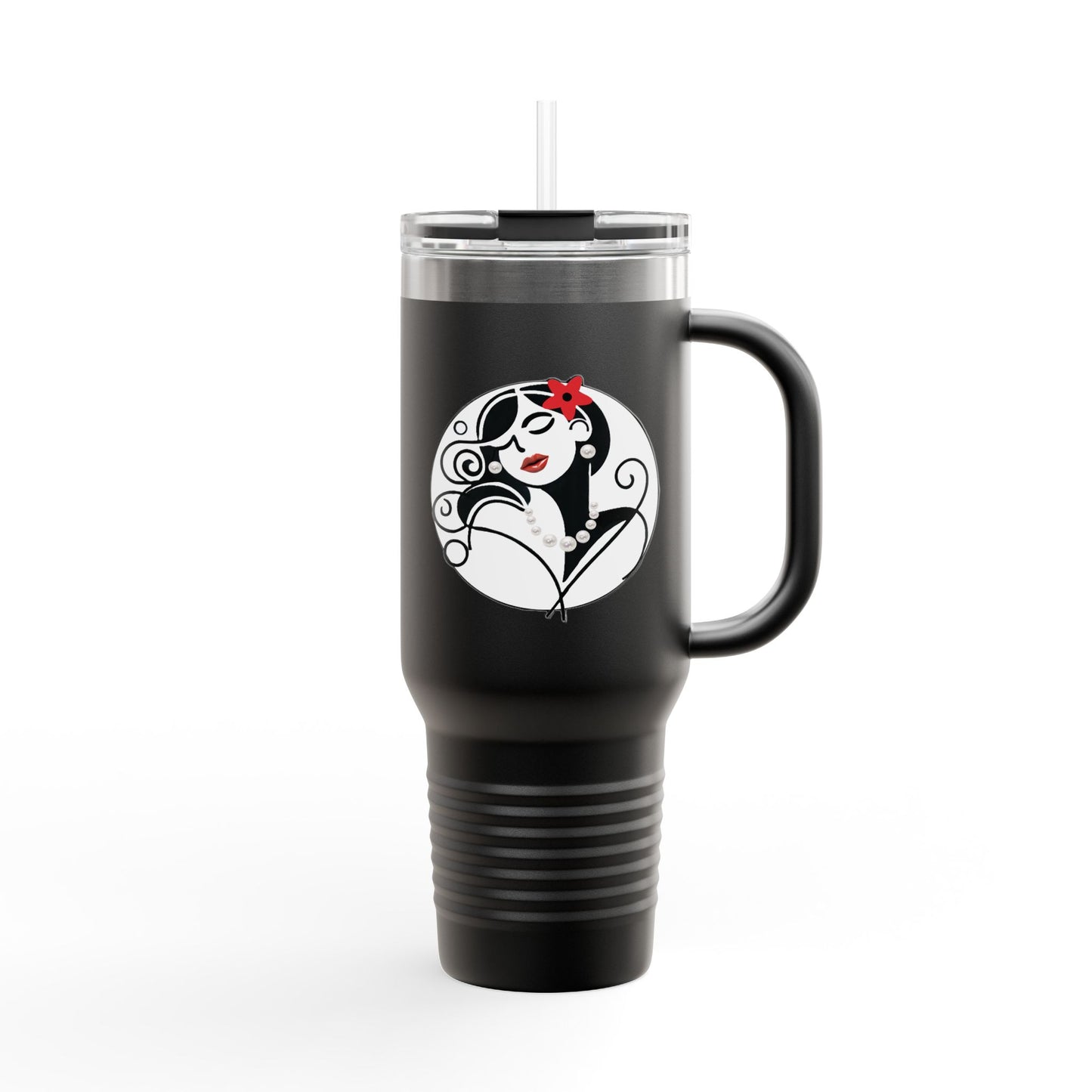 Pearls & Curls4 | Ruby Kiss - Insulated Travel Mug, 40oz (black, white, or red)
