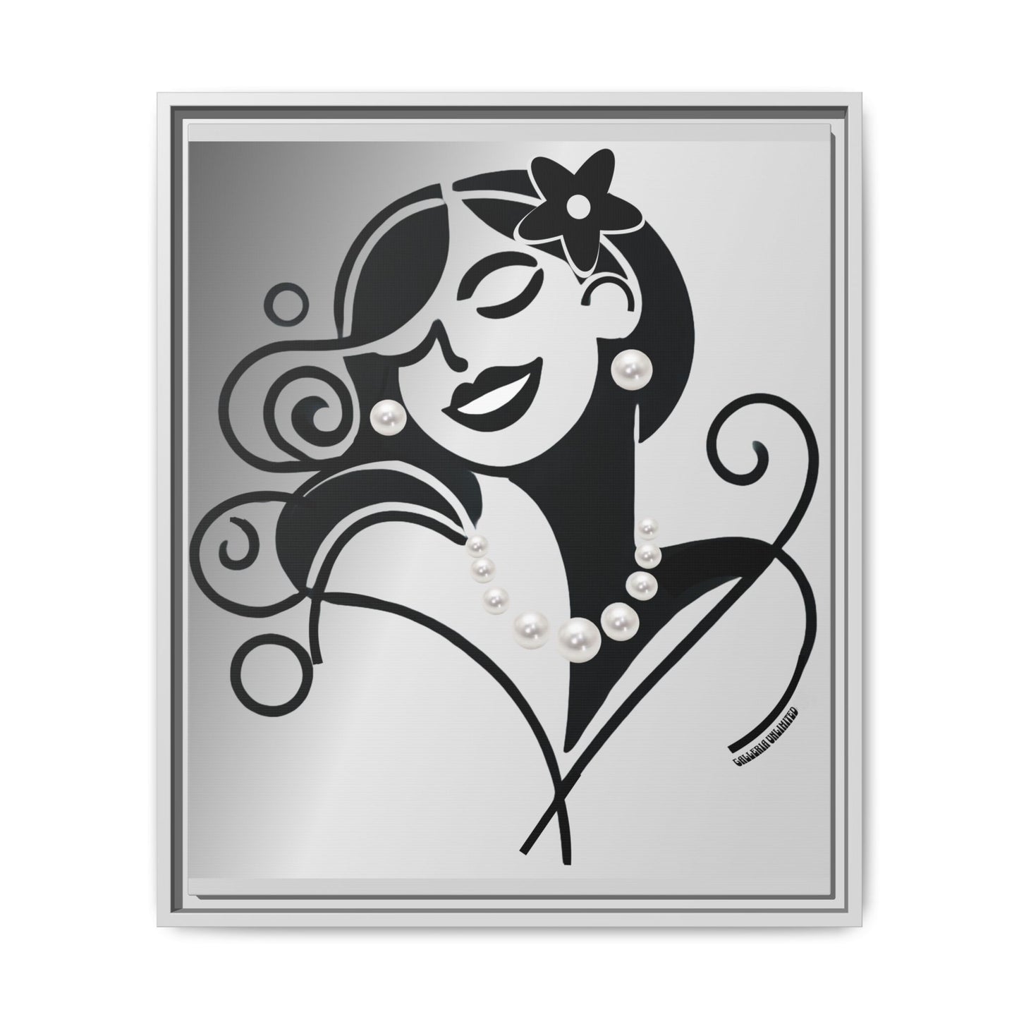 Pearls & Curls 4 | Black and White Framed Matte Canvas Wall Art (black or white frame)