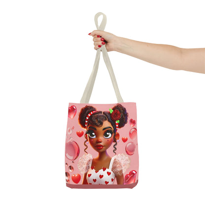 Heartbreaker Girl | Bubble Gum All -Over-Print Two-Tone Tote Bag (multiple strap colors)