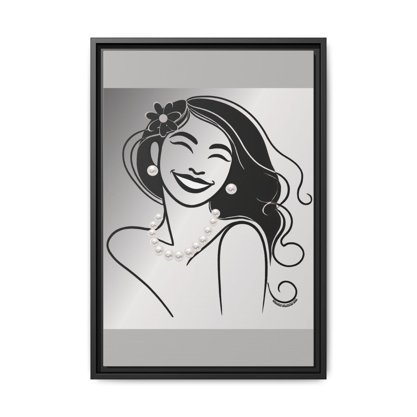 Pearls & Curls3 | Black and White - Framed Matte Canvas Art (black or white frame)