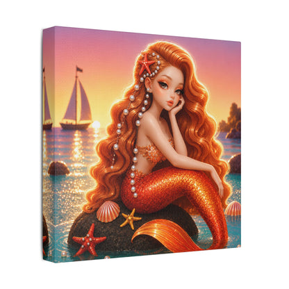 Sirens of the Gilded Sea | Pearl Tide, Satin Stretched Canvas Print