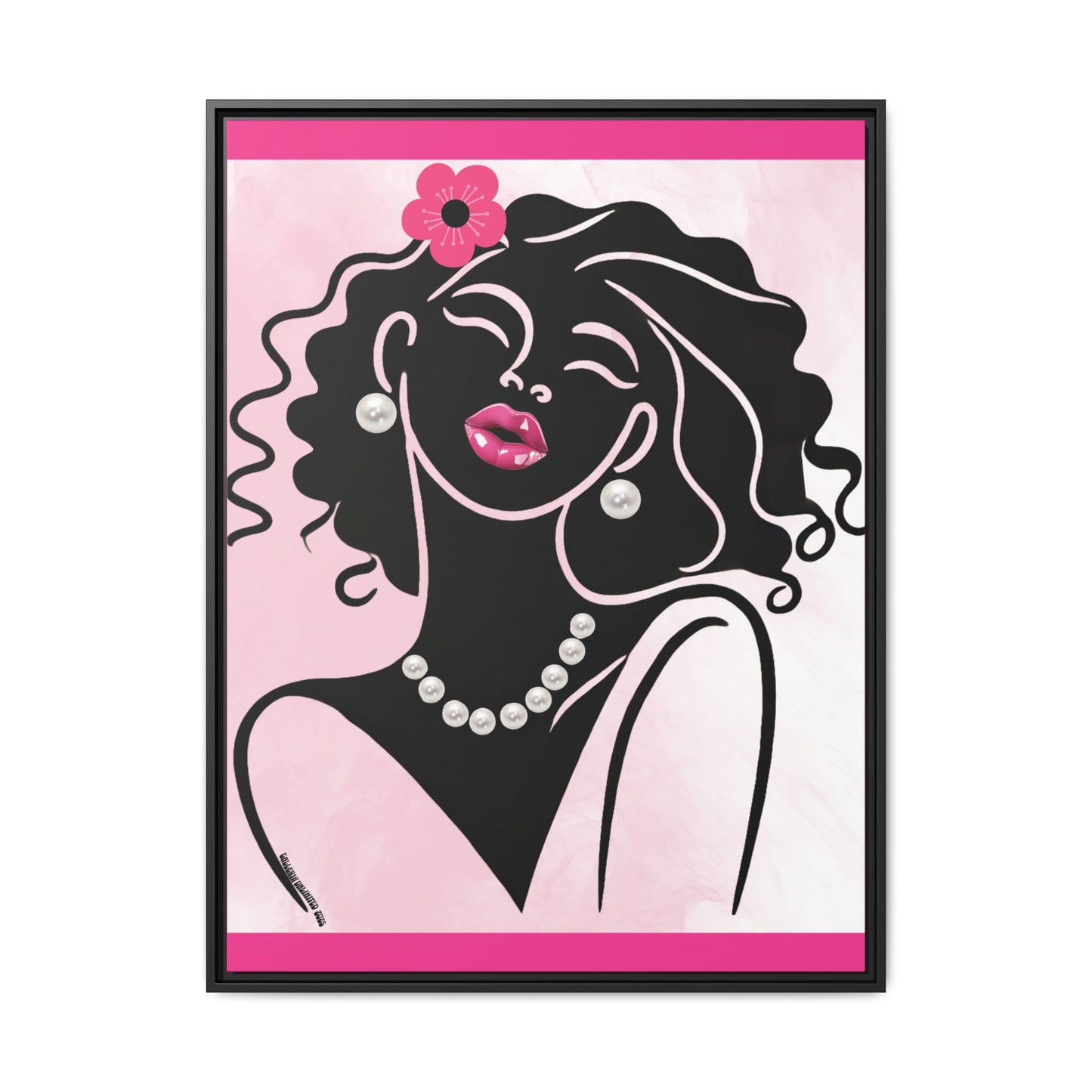 Pearls & Curls2 | Pink Pout - Framed Matte Canvas Art (black or white frame)