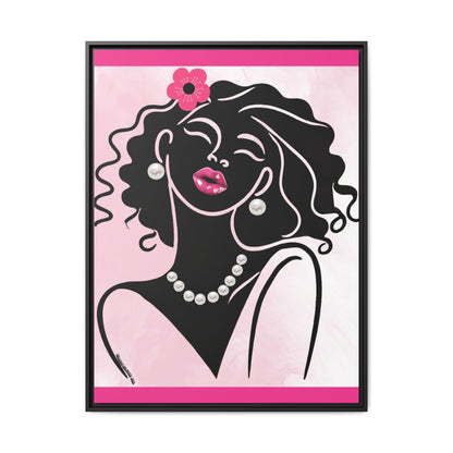 Pearls & Curls2 | Pink Pout - Framed Matte Canvas Art (black or white frame)