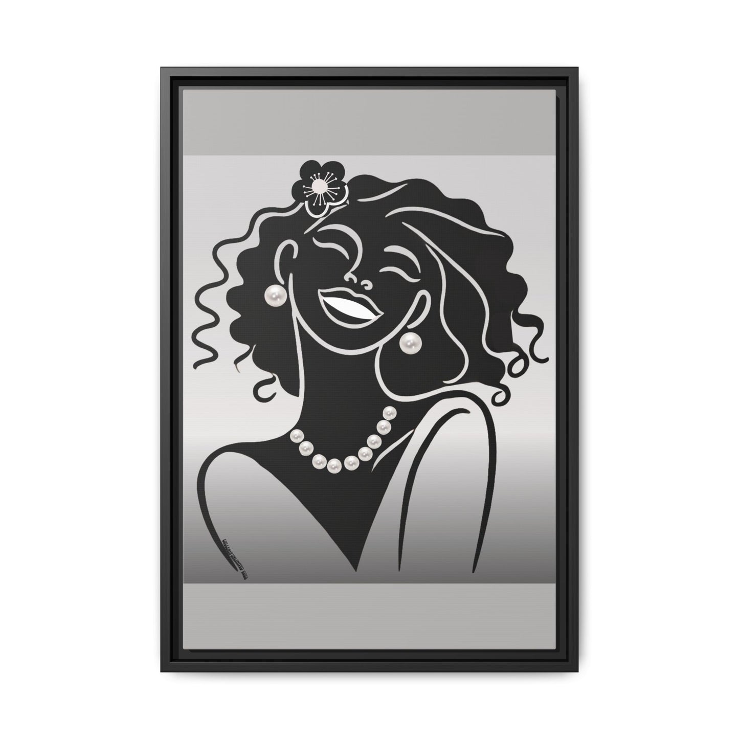 Pearls & Curls2 | Black and White - Framed Matte Canvas Art (black or white frame)