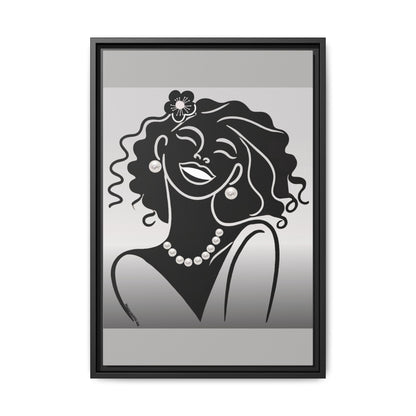 Pearls & Curls2 | Black and White - Framed Matte Canvas Art (black or white frame)