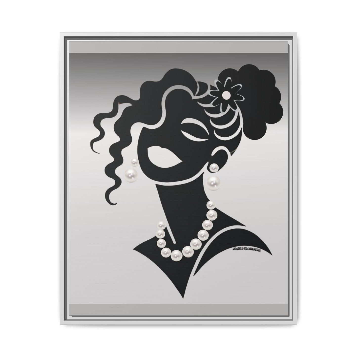 Pearls & Curls5 | Black and White - Framed Matte Canvas Art (black or white frame)