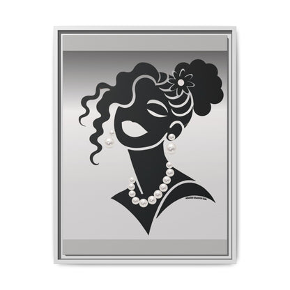 Pearls & Curls5 | Black and White - Framed Matte Canvas Art (black or white frame)