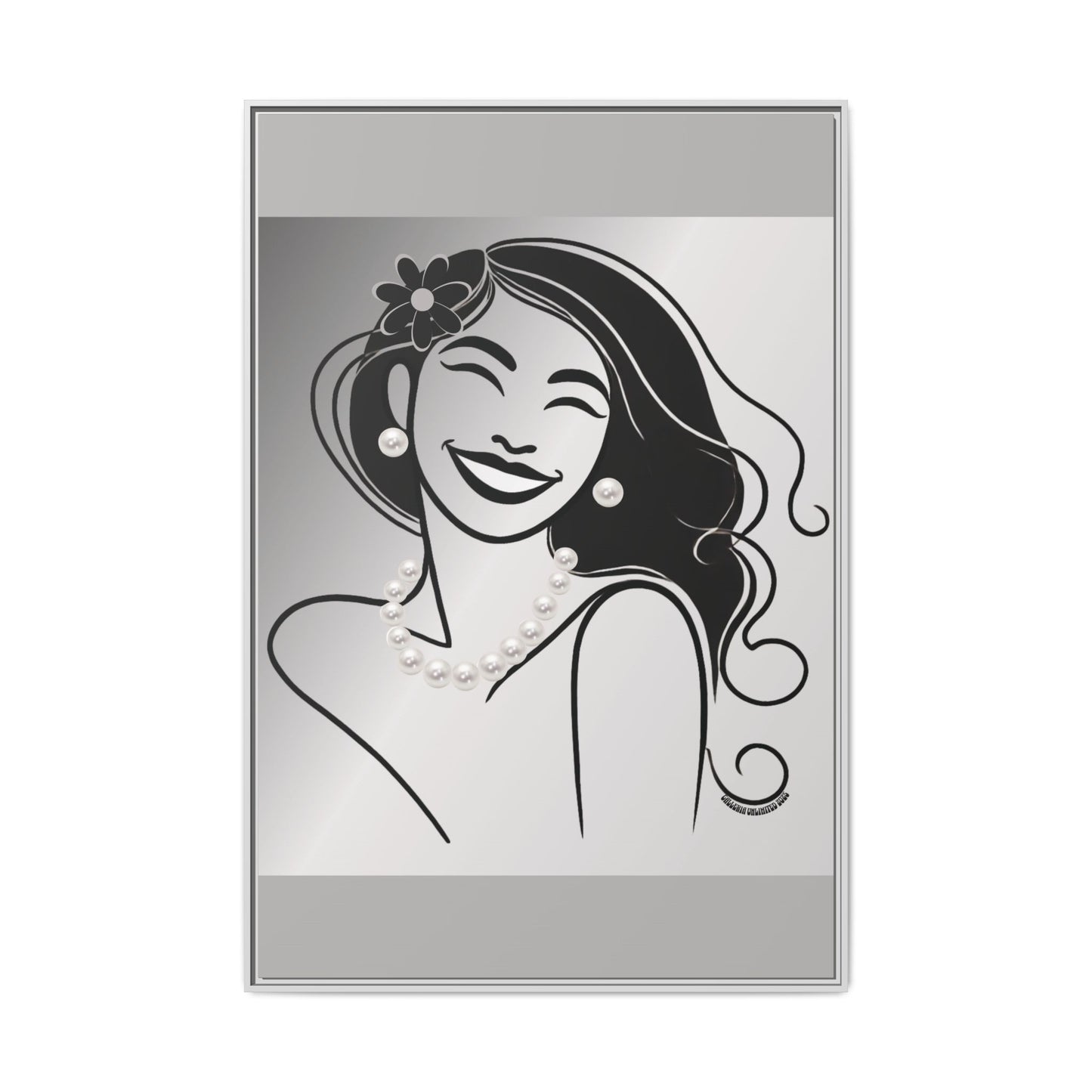 Pearls & Curls3 | Black and White - Framed Matte Canvas Art (black or white frame)