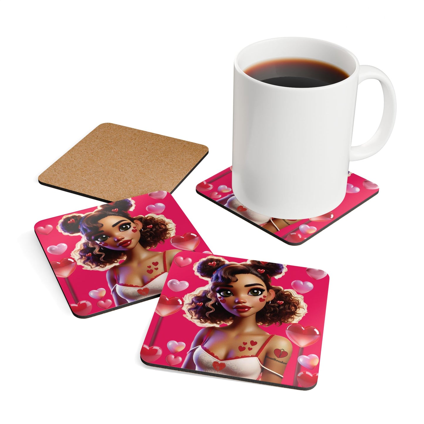Heartbreaker 2 | Watermelon Corkwood Coaster Set