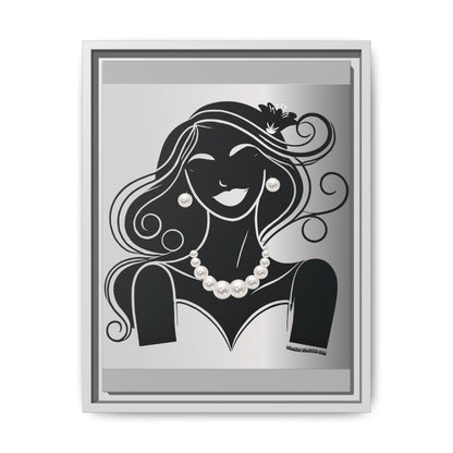 Pearls & Curls1 | Black and White - Framed Matte Canvas Art (black or white frame)