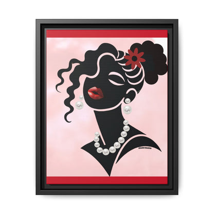 Pearls & Curls 5 | Crimson Kiss Framed Matte Canvas Wall Art (black or white frame)