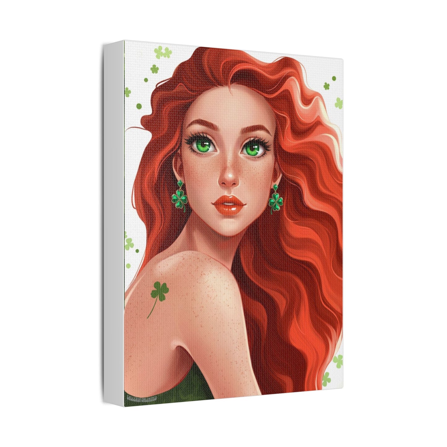 Clovers 2 | Emerald Whisper in White, Stretched Satin Canvas Print