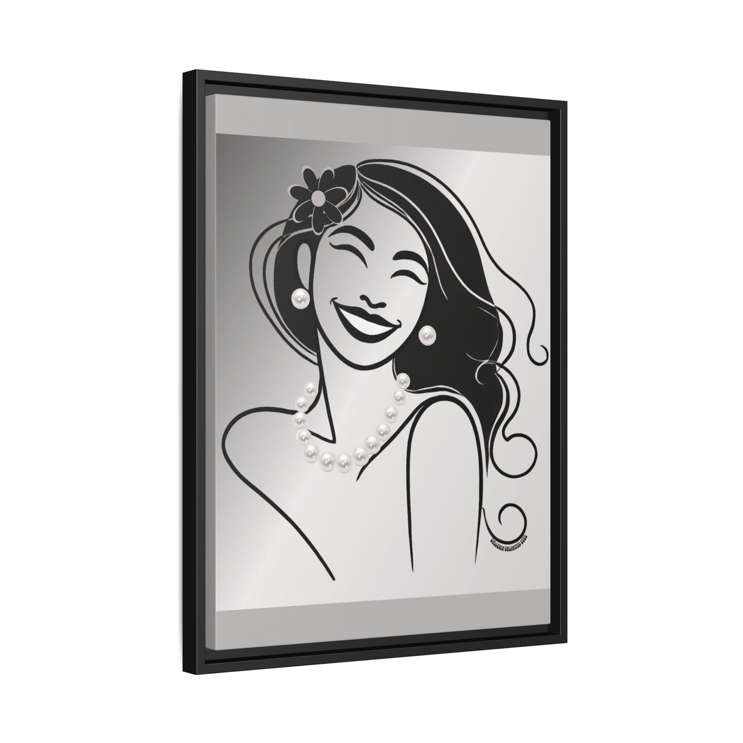Pearls & Curls3 | Black and White - Framed Matte Canvas Art (black or white frame)