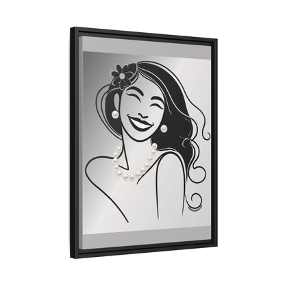 Pearls & Curls3 | Black and White - Framed Matte Canvas Art (black or white frame)