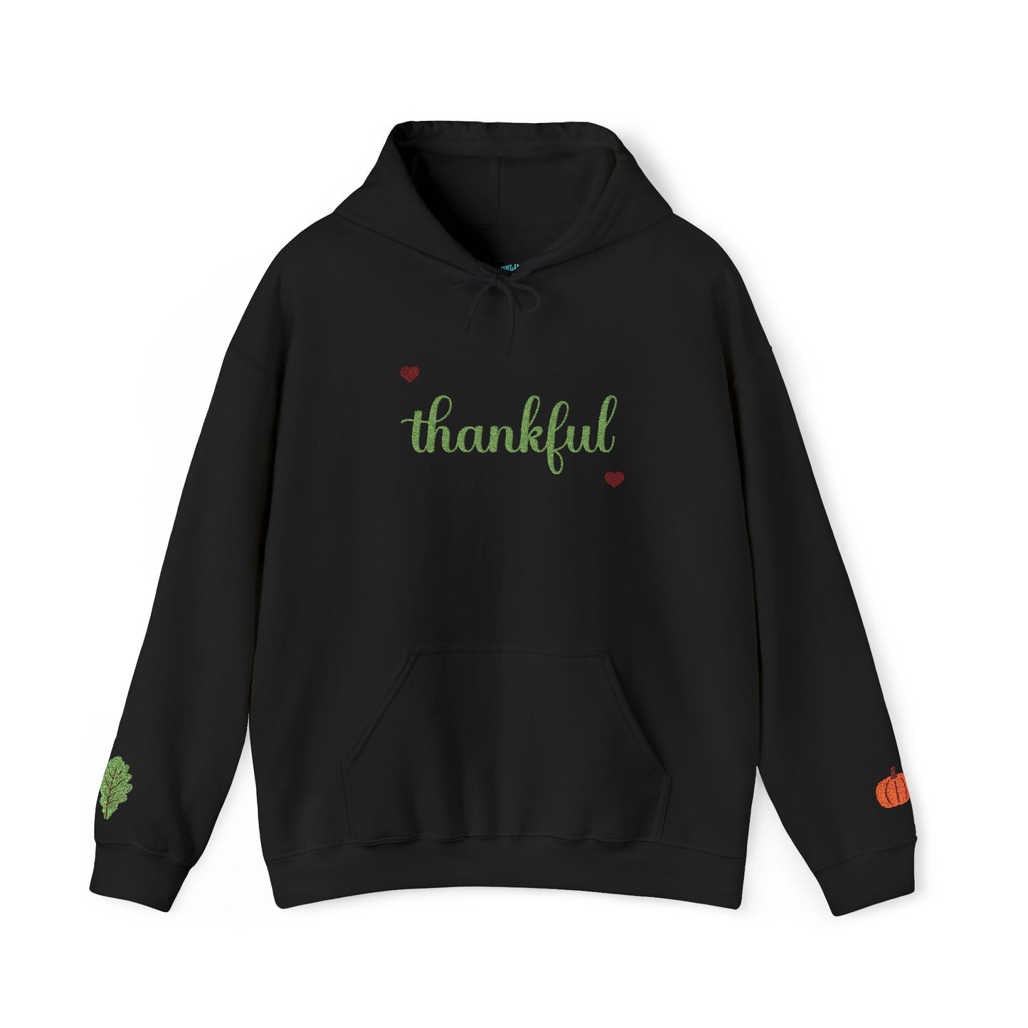 The Thankful Edit1 | Light Green Embroidered Thankful Hoodie, maroon hearts (multiple colors)
