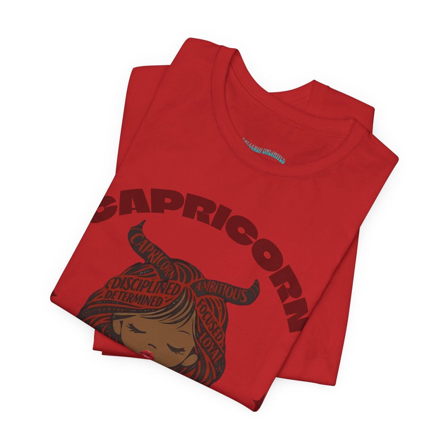 Capricorn | Word Art Graphic Tee (garnet) -- "Capricorn" Definition on Back