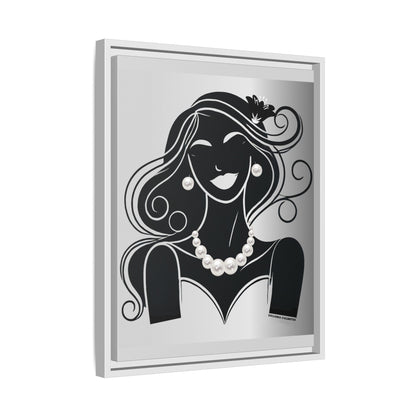 Pearls & Curls 1 | Black and White Framed Matte Canvas Wall Art