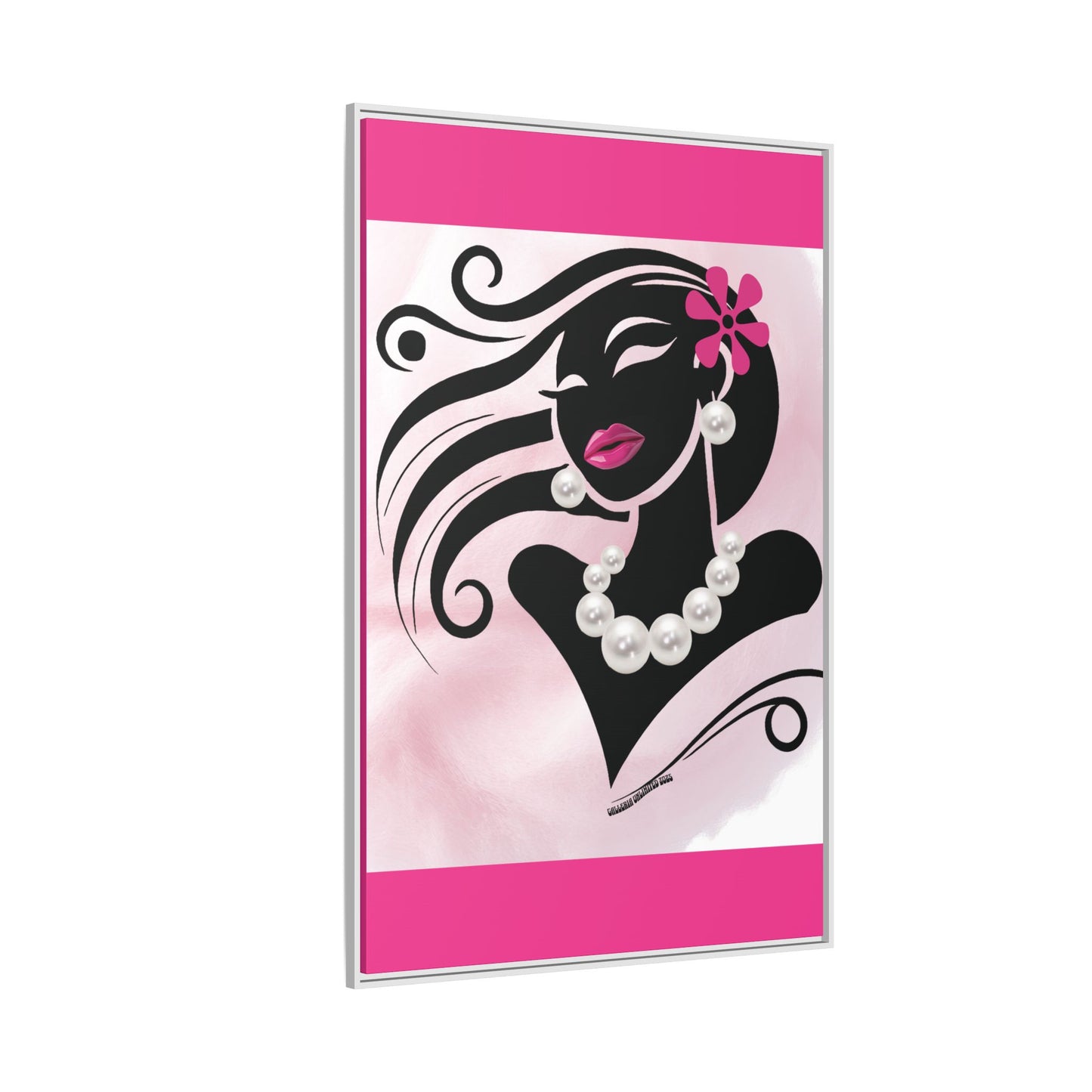 Pearls & Curls6 | Pink Pout - Framed Matte Canvas Art