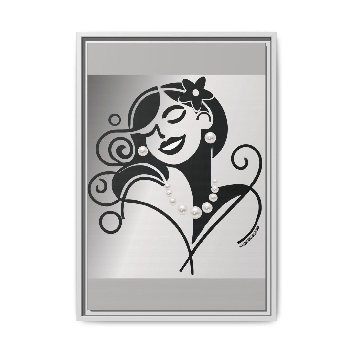 Pearls & Curls4 | Black and White - Framed Matte Canvas Art (black or white frame)