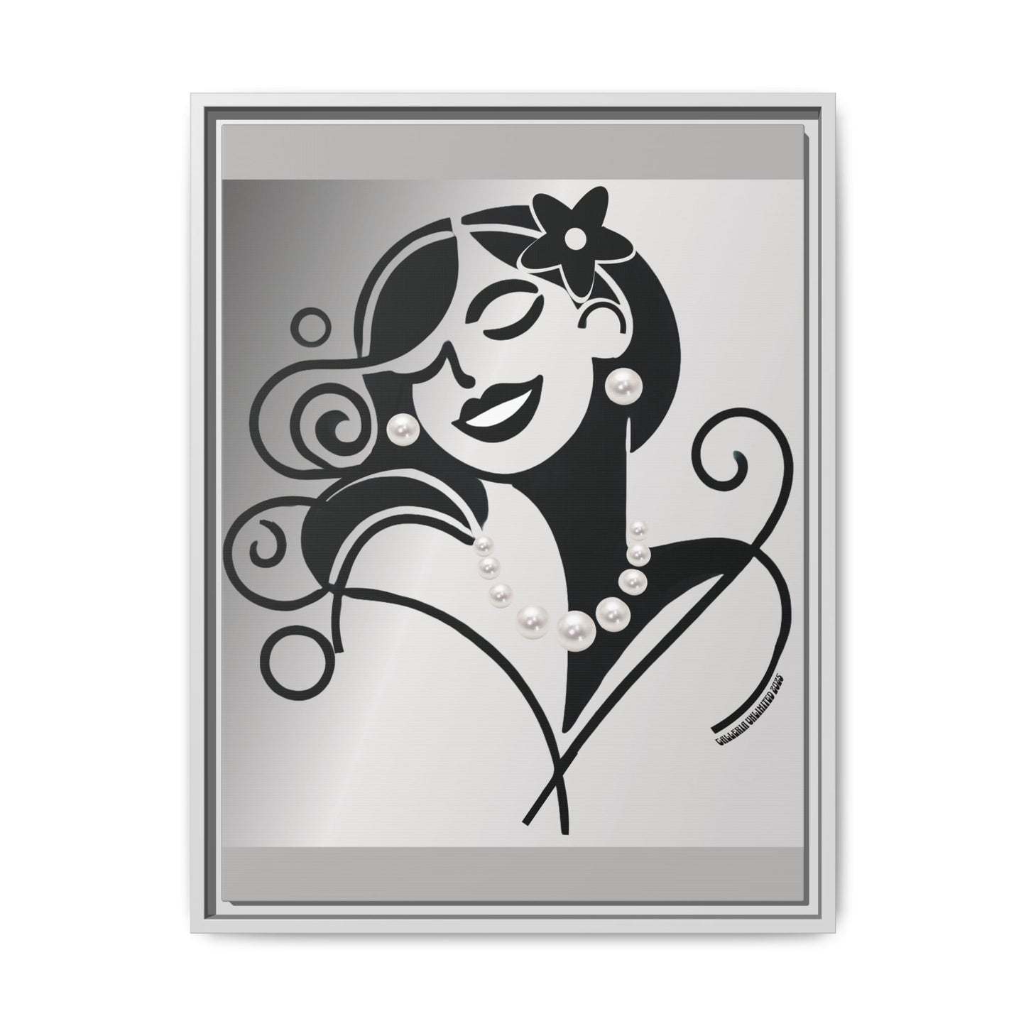 Pearls & Curls4 | Black and White - Framed Matte Canvas Art (black or white frame)