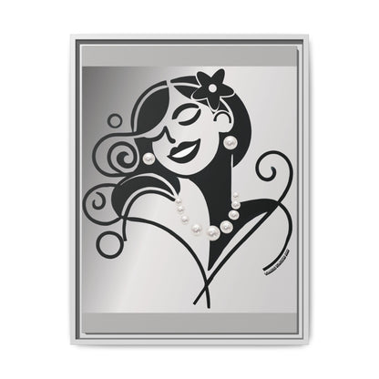 Pearls & Curls4 | Black and White - Framed Matte Canvas Art (black or white frame)