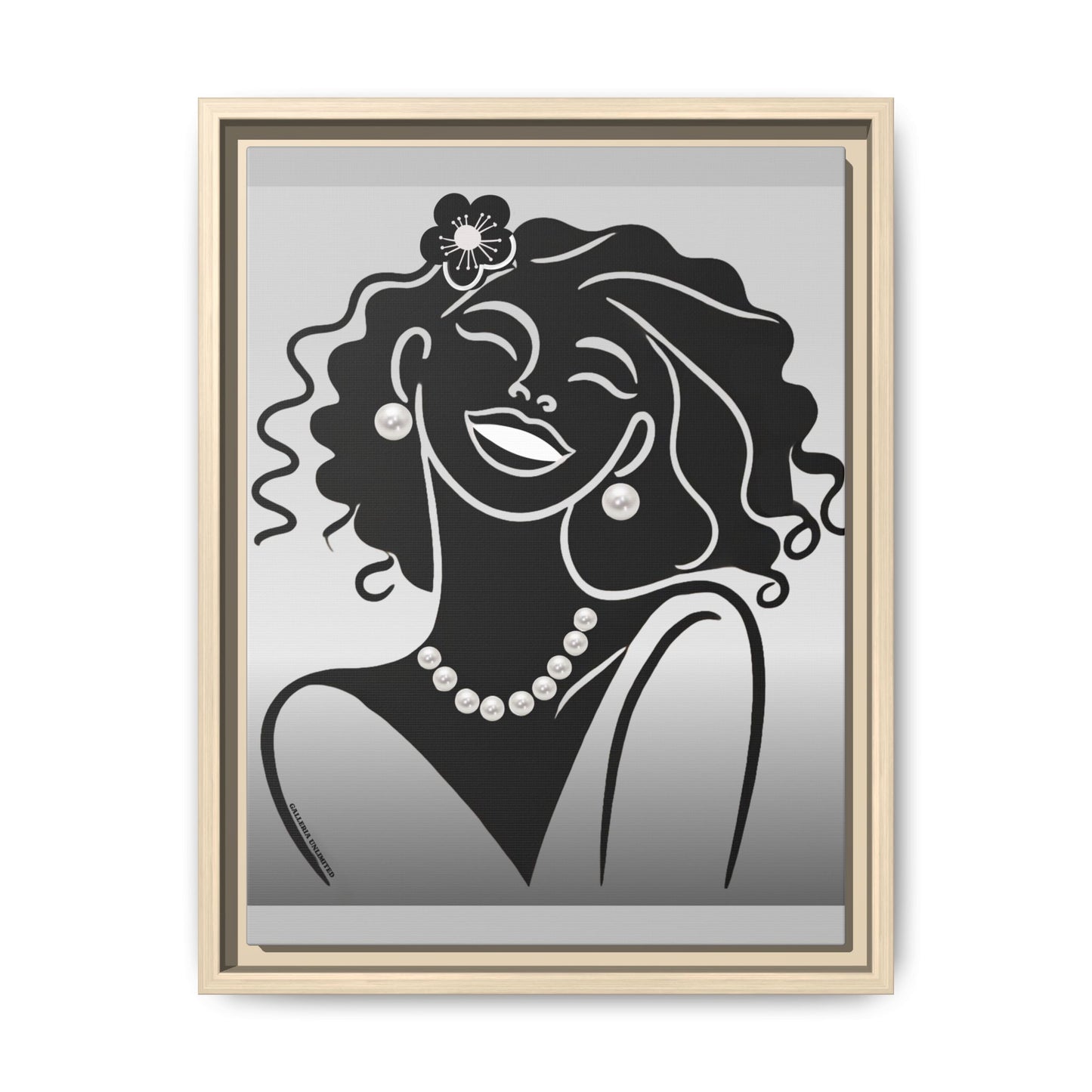 Pearls & Curls 2 | Black and White Framed Matte Canvas Wall Art (black or white frame)