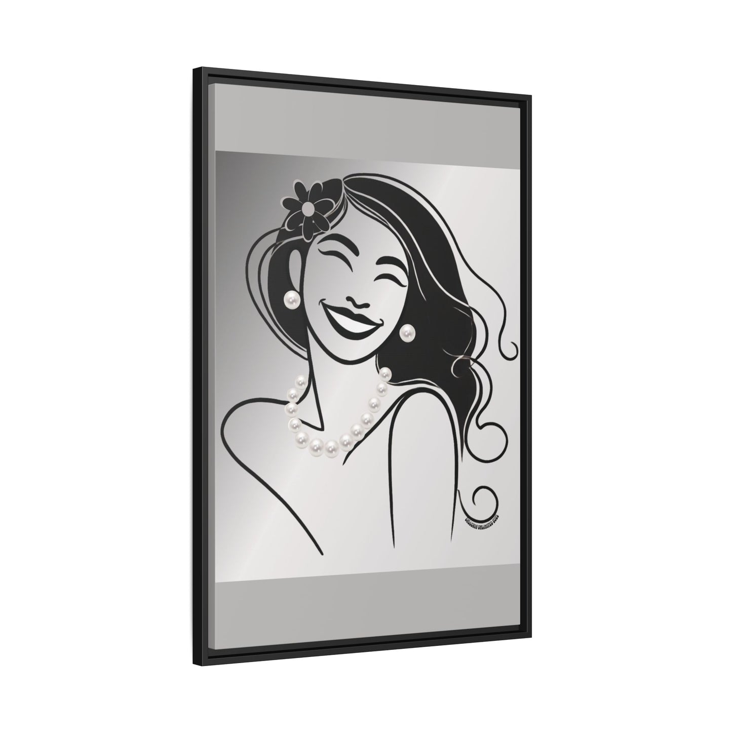 Pearls & Curls3 | Black and White - Framed Matte Canvas Art (black or white frame)