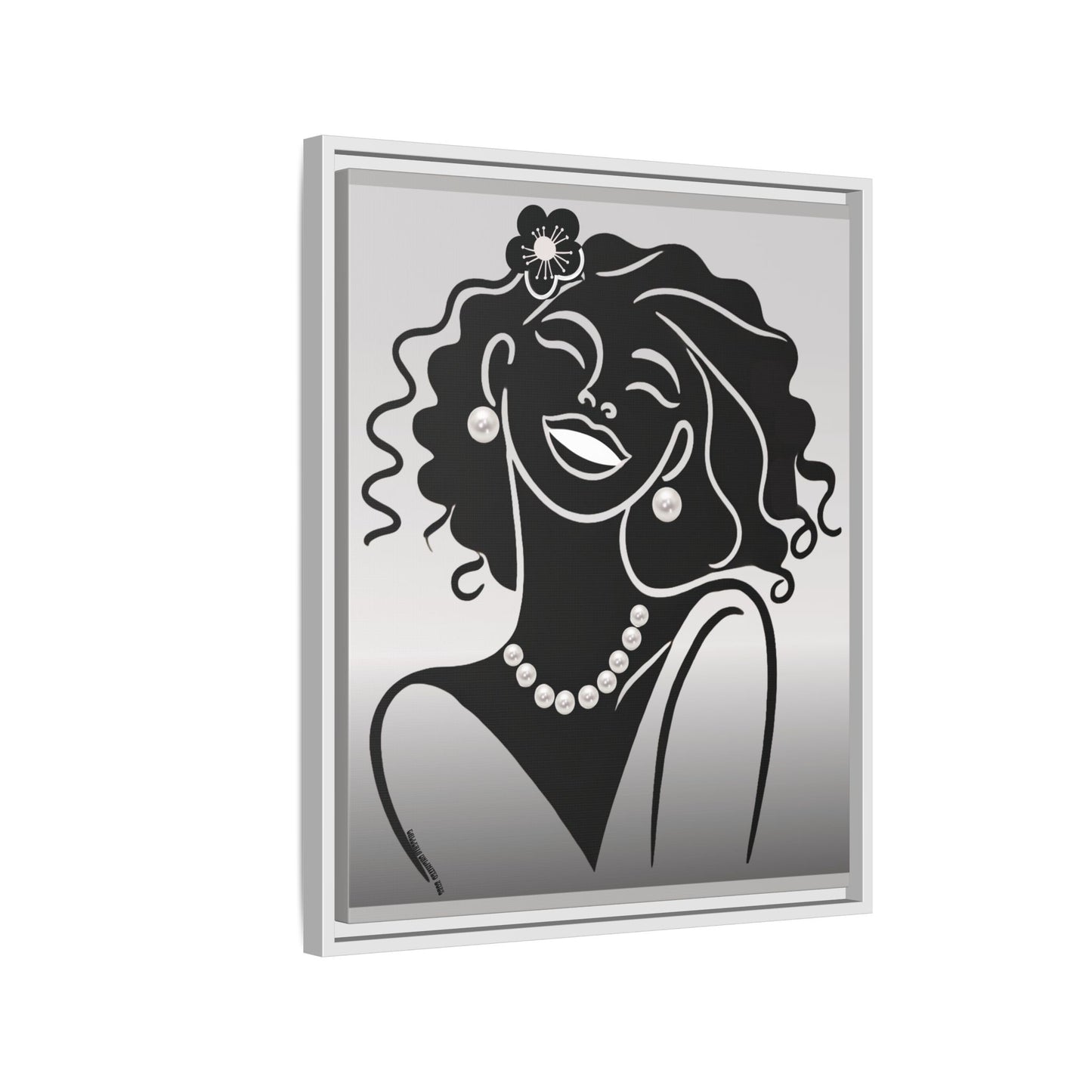Pearls & Curls2 | Black and White - Framed Matte Canvas Art (black or white frame)